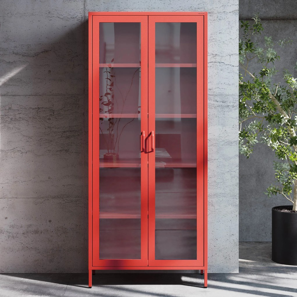 Witryna szklana do salonu czerwona Modern ANGELO 800 x 1850 x 450 mm