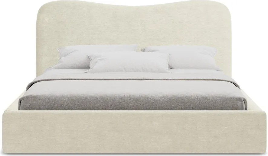 Beżowe tapicerowane łóżko dwuosobowe ze schowkiem i stelażem 140x200 cm Kahai – Makamii
