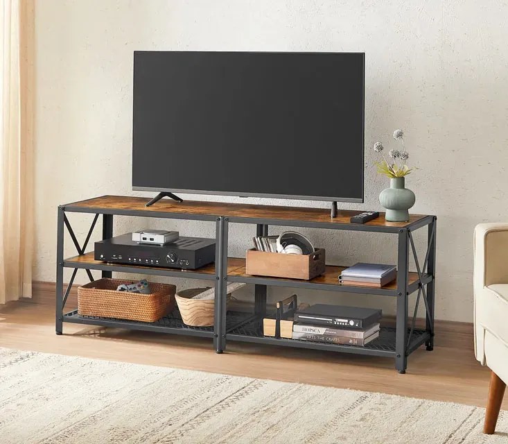 Loftowy stolik pod telewizor z półkami F1-R38