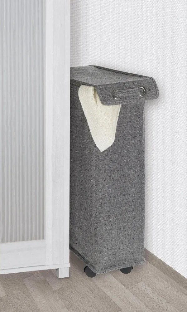 Kosz na pranie z pokrywą i kółkami, wąski pojemnik tekstylny - 43 l, 60 x 18,5 x 40 cm, WENKO