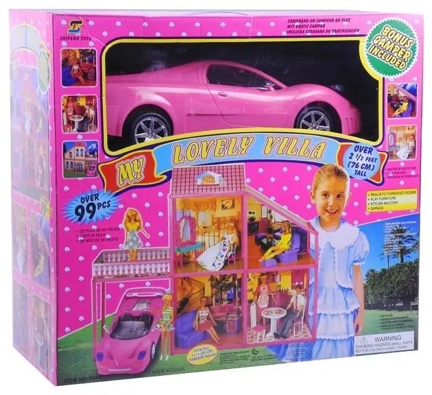 Rozkładana willa dla lalek 76cm + auto + akcesoria