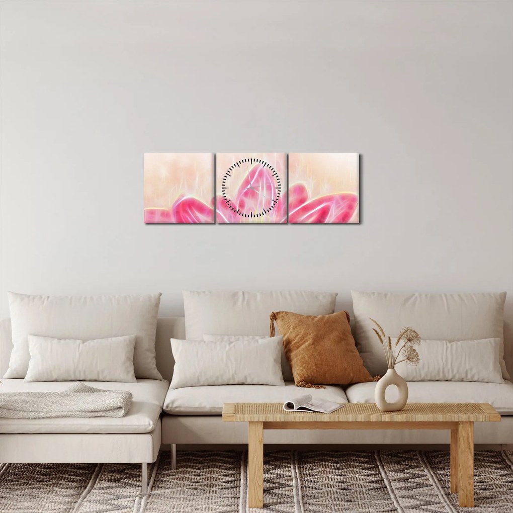 Obraz kwiatu lotosu (z zegarem) (90x30 cm)