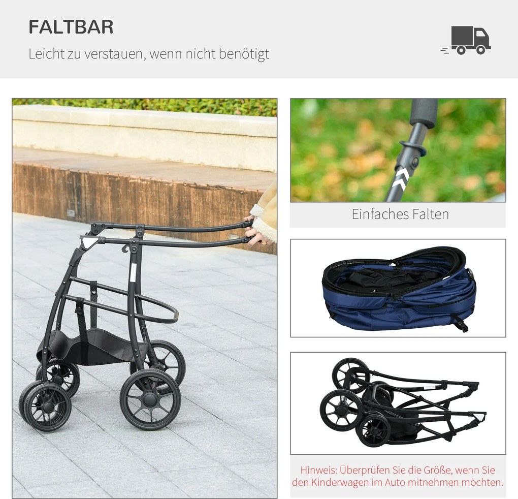 Outsunny Wózek dla Psa Składany Osłona Przeciwdeszczowa Granatowy | Aosom PL