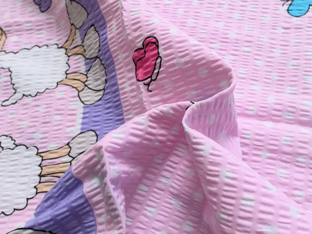 PrzytulneMieszkanie.pl PrzytulneMieszkanie.pl Pościel z kory do łóżeczka OWCZKI różowe Rozmiar pościeli: 45 x 65 cm | 90 x 135 cm