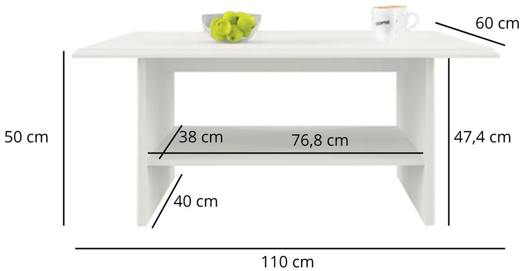 Klasyczna ława kawowa z półką fineline crema H9-H14