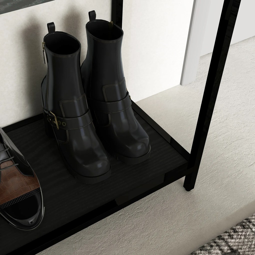 HOMCOM Stolik konsolowy z półkami na korytarz Elegancki blat ze szkła i półka na buty Praktyczny i stylowy mebel | Aosom PL