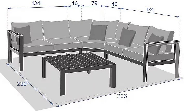 Narożny zestaw aluminiowy VANCOUVER dla 6 osób (antracyt)