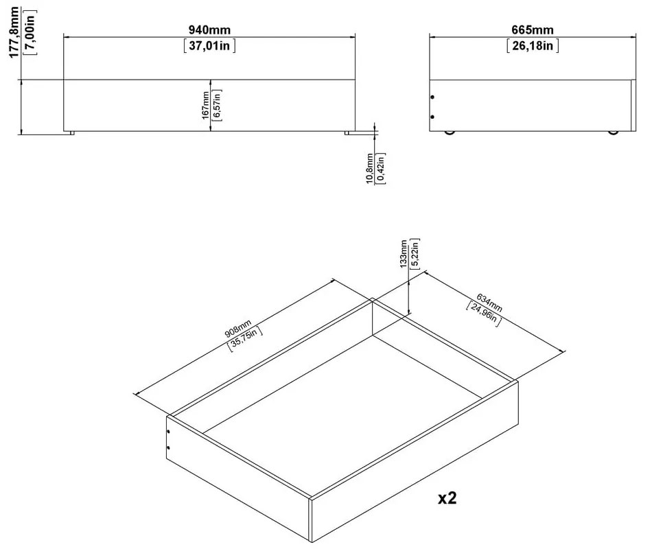 Białe szuflady pod łóżko zestaw 2 szt. 90x190/140x190 cm Naia – Tvilum