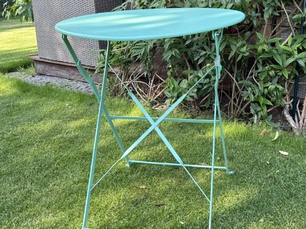 Okragły składany Stolik Kawowy Na Balkon SEMPLICI Stalowy Miętowy