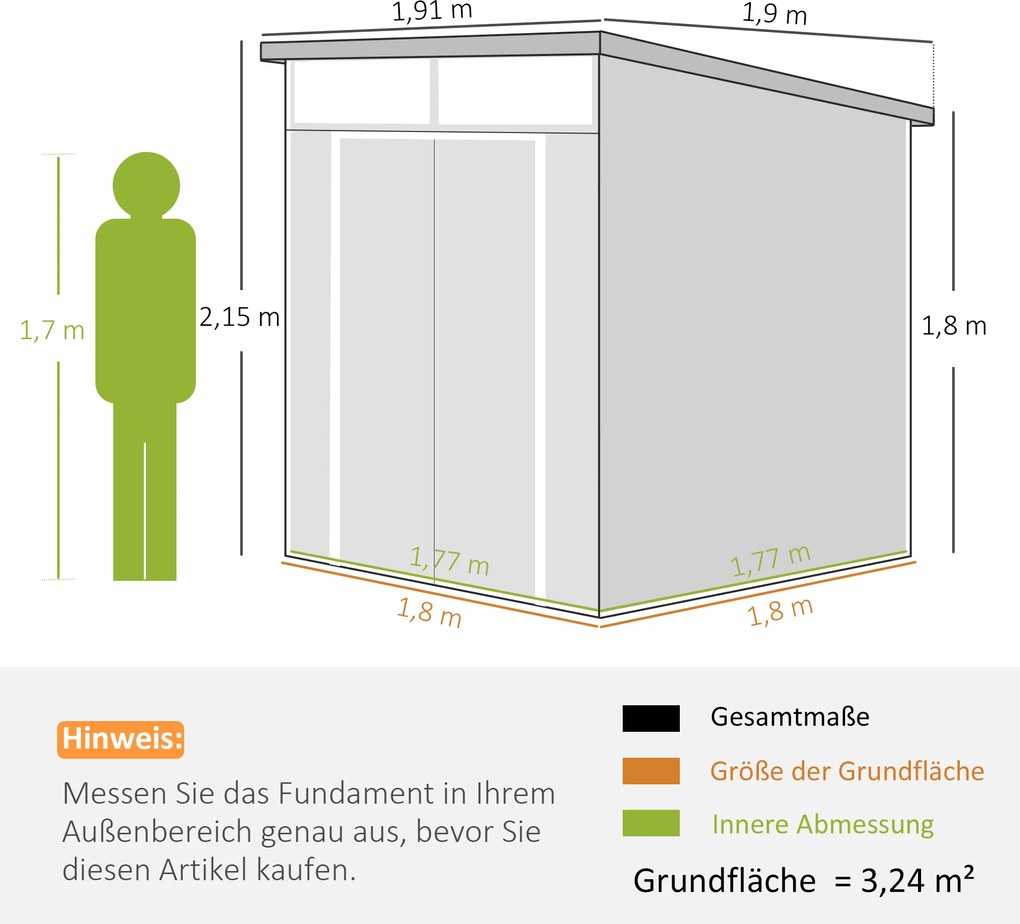 Outsunny 1,9 x 1,9 m Szopa Ogrodowa, Szopa na Narzędzia z Tworzywa Sztucznego, Drzwi Zamykane, 2 Otwory Wentylacyjne, Ciemnoszary