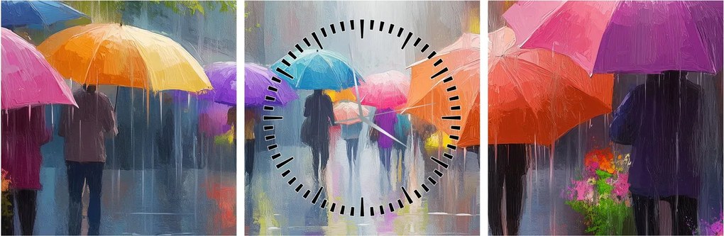 Obraz - Deszczowy dzień (z zegarem) (90x30 cm)