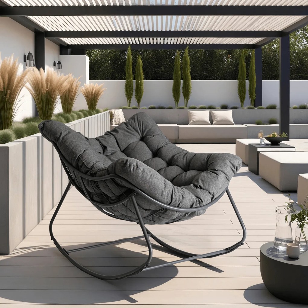 Fotel Bujany Ogrodowy LAREDO na Płozach Wypoczynkowy Szary Nowoczesny