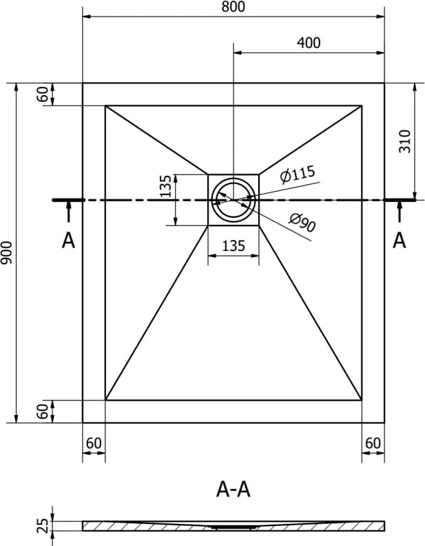 Mexen Stone+ brodzik kompozytowy prostokątny 90 x 80 cm, szary-beton - 44618090