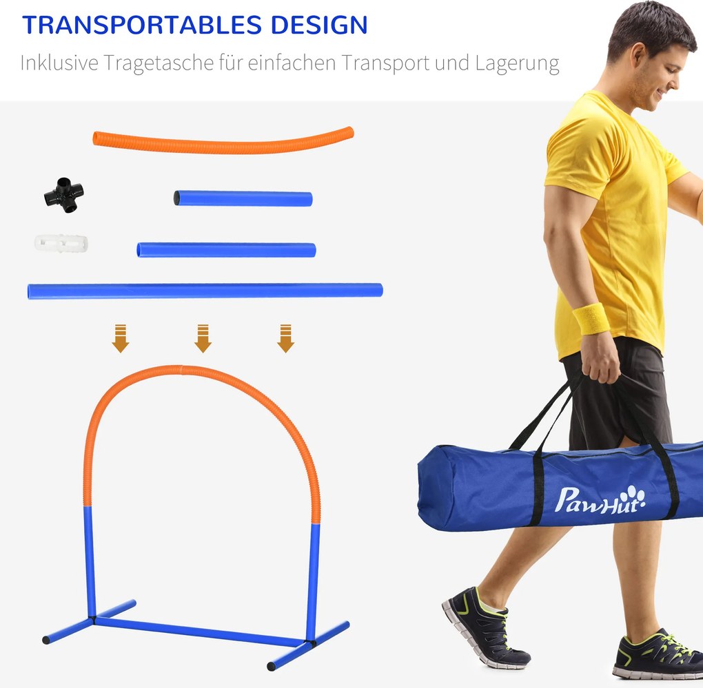 PawHut Zestaw Agility dla Psów 4 Łuki Niebieski Pomarańczowy z Torbą dla Początkujących 88x64x95cm | Aosom PL