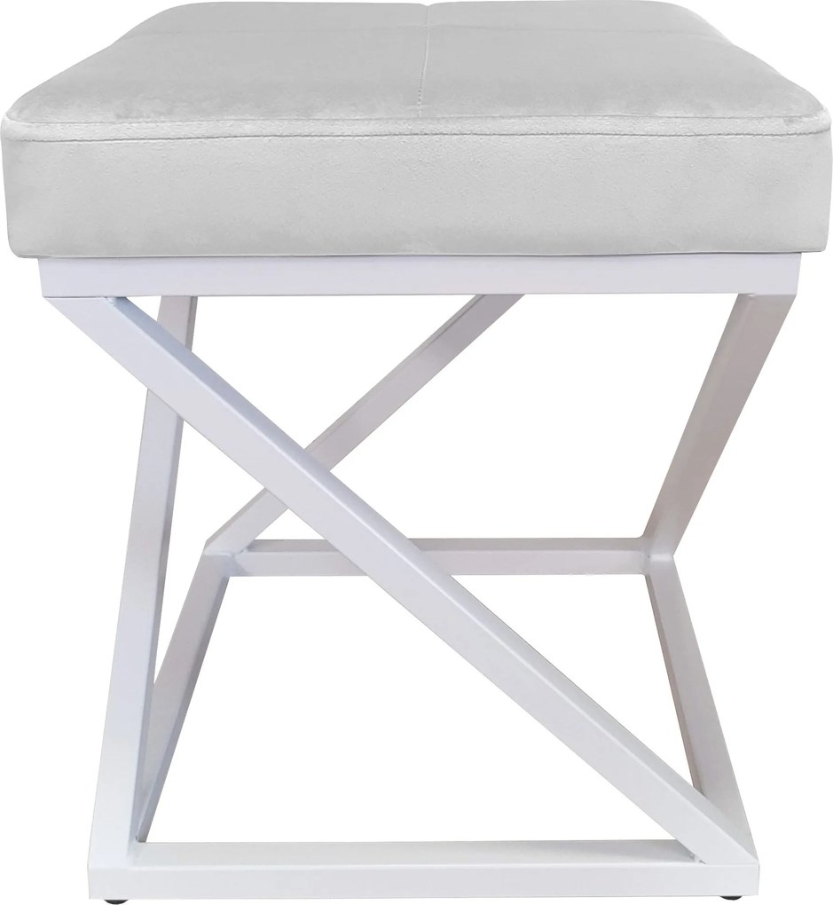 Pufa ZOA tkanina Welur loft ławka podnóżek metal : Kolor Stelaża - Biały, Kolor tkaniny - VELVET - MG39, Typ tkaniny - Velvet