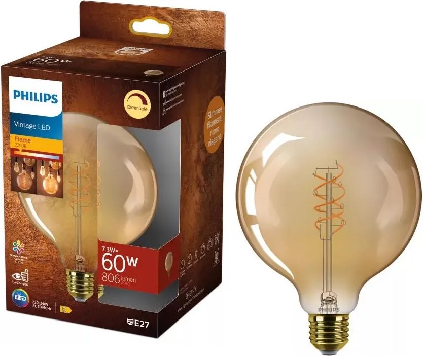 LED ściemnialna żarówka VINTAGE Philips G125 E27/7,3W/230V 2200K