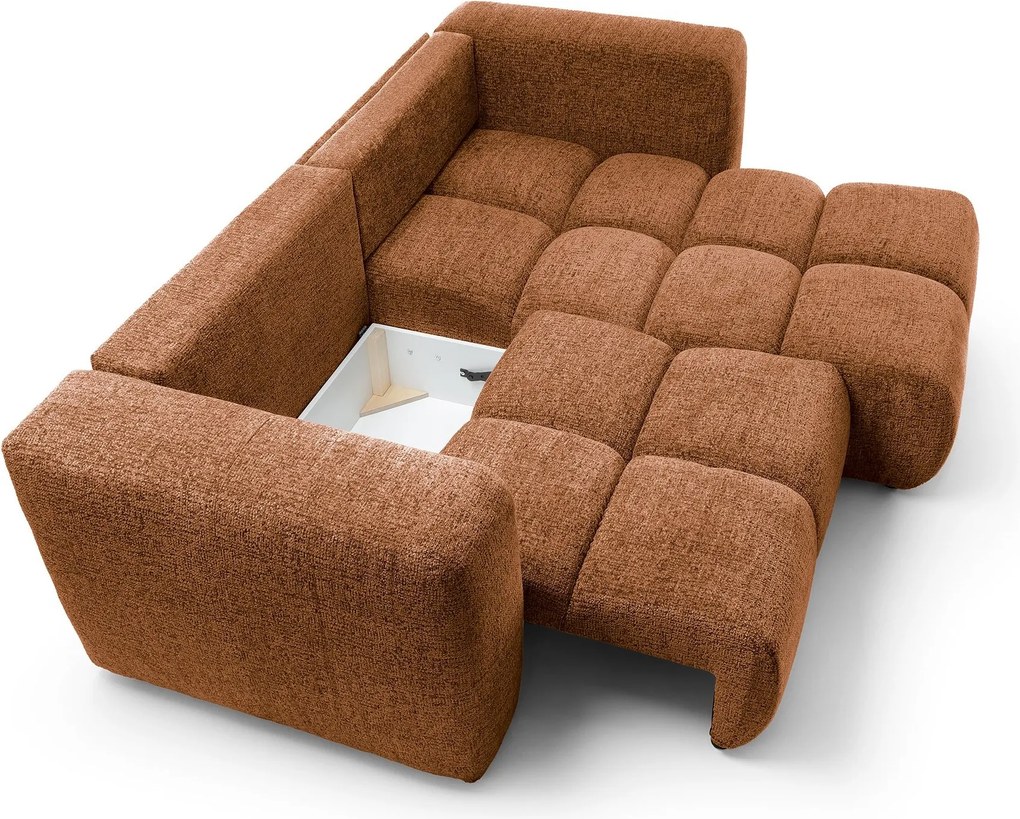 Masseno Narożnik ARTE z funkcją spania i pojemnikiem na pościel Narozniki L, Rozkładana sofa - Miodowy, BELLO 40