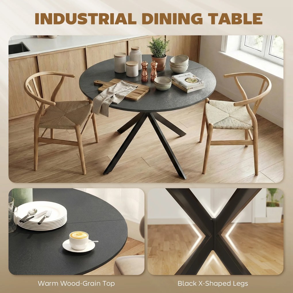 HOMCOM Okrągły stół jadalniany dla 4 osób, stół kuchenny w stylu industrialnym ze stalowymi nogami, do jadalni, kuchni, czarny | Aosom PL