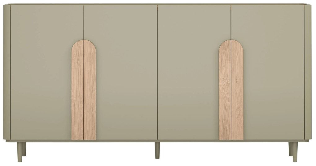 Komoda czterodrzwiowa Amilio 200 cm na nóżkach - eukaliptus / dąb baltic dune / uchwyty dąb naturalny