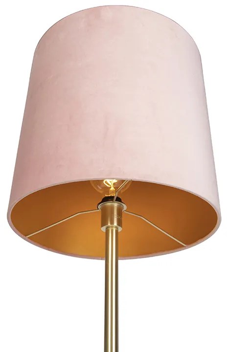 Romantyczna lampa podłogowa mosiężna z różowym kloszem 40 cm - Simplo Nowoczesny Oswietlenie wewnetrzne