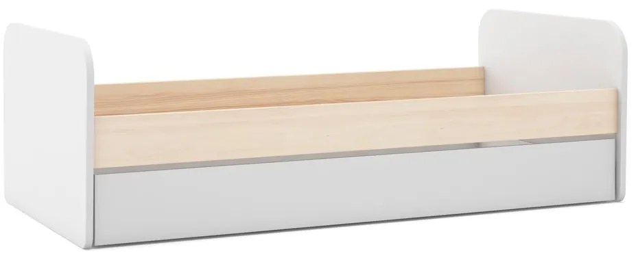 Białe łóżko dziecięce w dekorze sosny z wysuwanym łóżkiem i schowkiem 90x200 cm Esteban – Marckeric