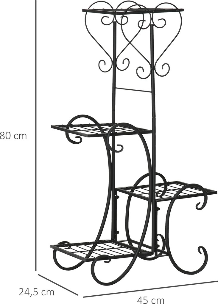 Outsunny Metalowy regał na kwiaty 4 poziomy do wnętrz i ogrodu Stabilny kwietnik na balkon Czarny 45x245x80cm | Aosom PL