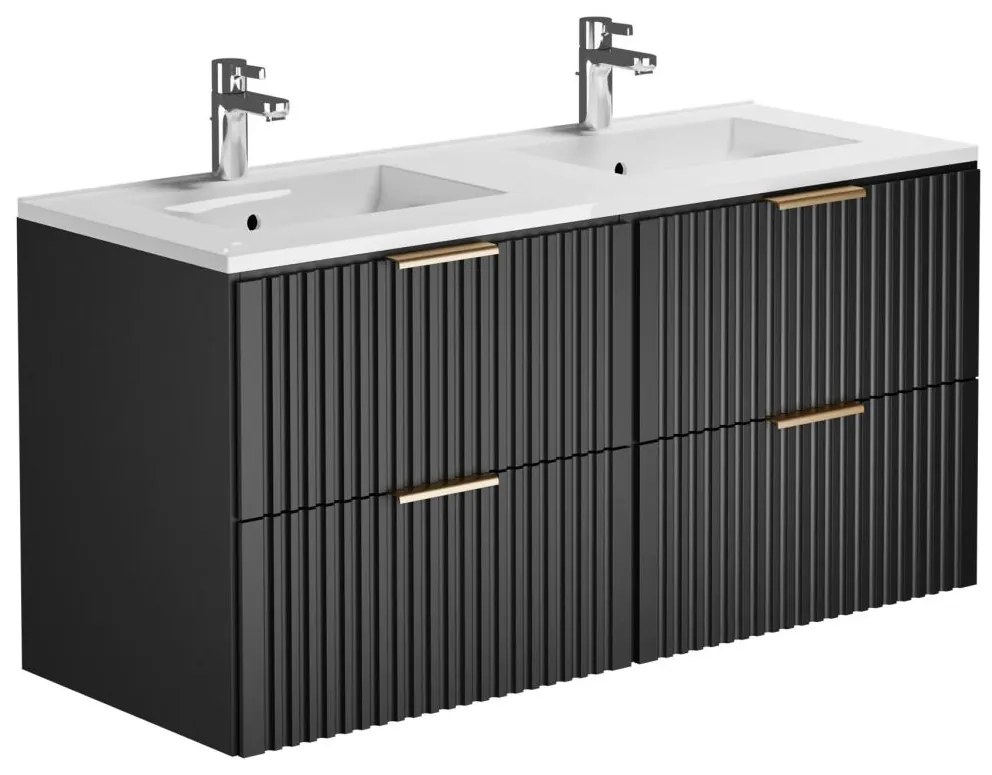 Szafka łazienkowa wisząca ryflowana z umywalką wpuszczaną w blat - Czarny - 120 cm - ZEVARA