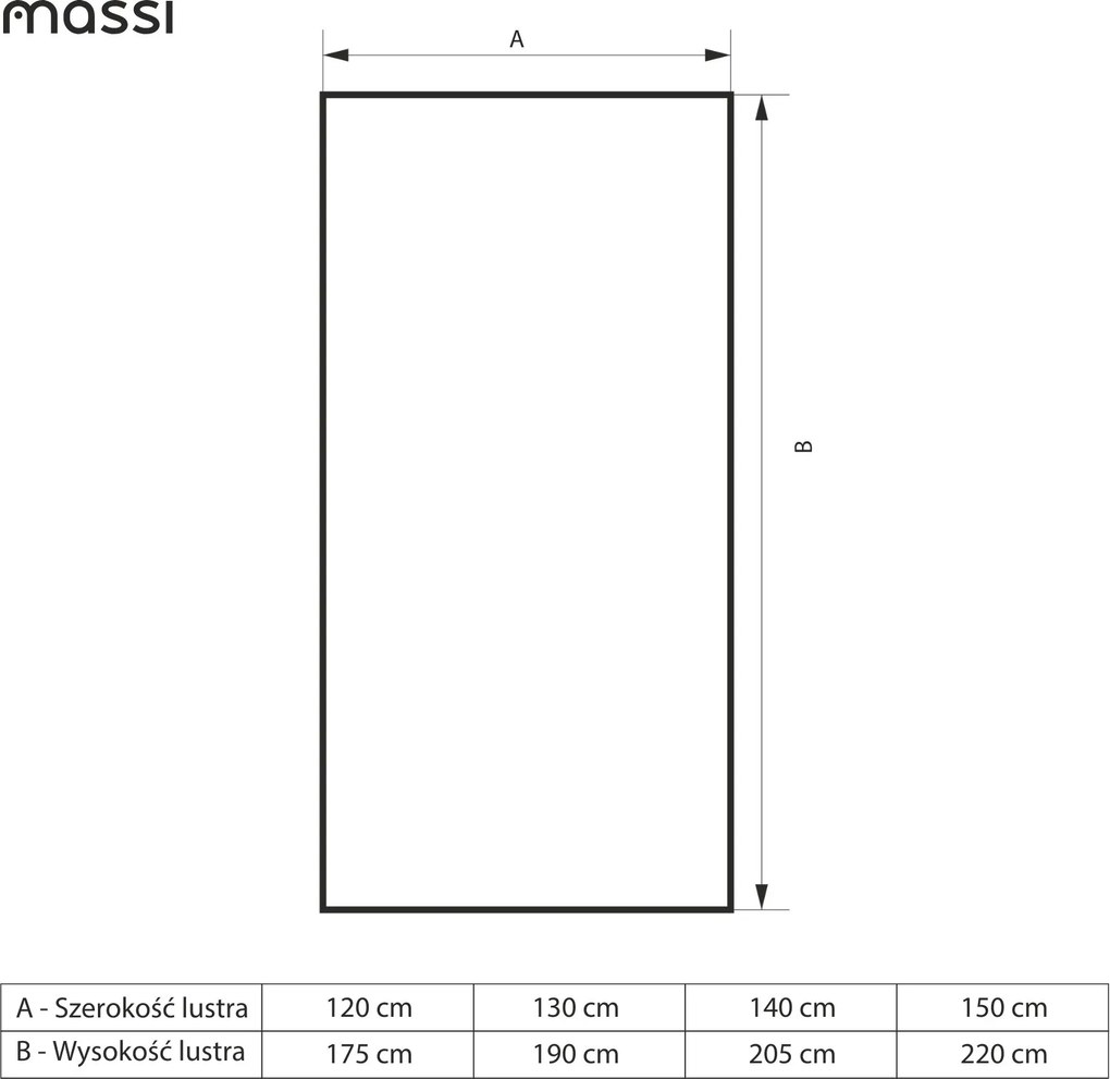 Lustro prostokątne z podświetleniem TAVA Classic XXL LED | Różne rozmiary | Różne kolory : Rozmiar - 130 x 190 cm, Wersja - z wycięciem