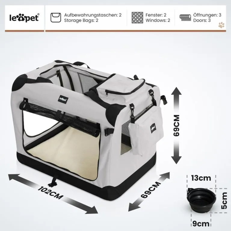 Leopet Box transportowy dla psa XXXL, 102 x 69 x 69 cm szary