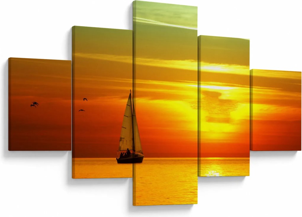 Obraz zachodu słońca z jachtem (125x70 cm)
