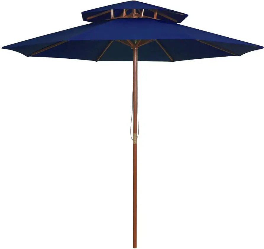 Niebieski parasol ogrodowy z drewnianym słupkiem E8-T83