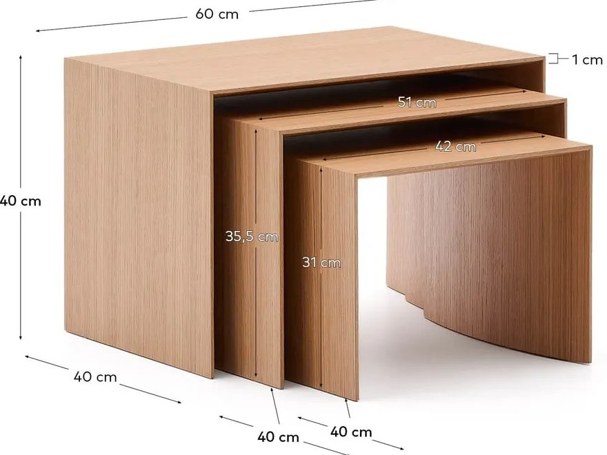 Stoliki zestaw 3 szt. w dekorze dębu 40x60 cm Litto – Kave Home