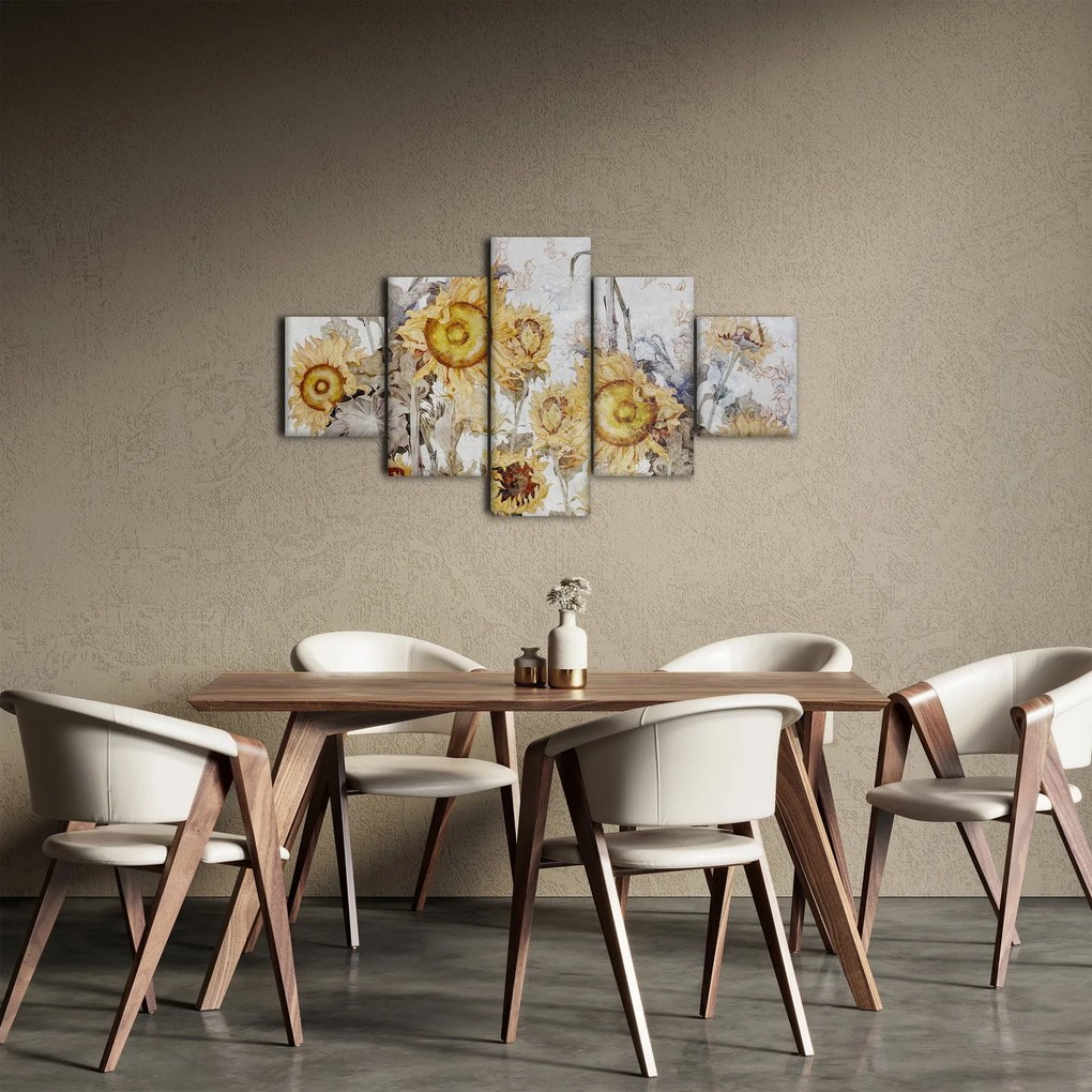 Obraz - Słoneczniki na ścianie (125x70 cm)