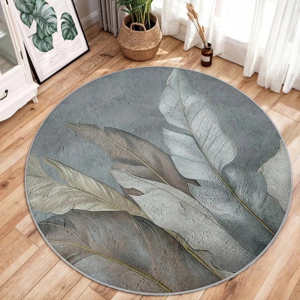 Zielono-szary okrągły dywan odpowiedni do prania ø 80 cm Dusty Leaves – Mila Home