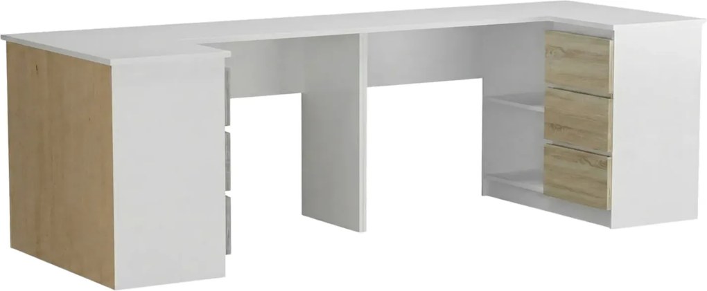 Biurko dwuosobowe komputerowe białe + dąb sonoma T2-D65