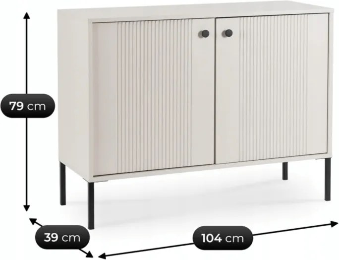 Komoda do Salonu SOFT 104 cm Kaszmir Ryflowana Dwudrzwiowa Nowoczesna