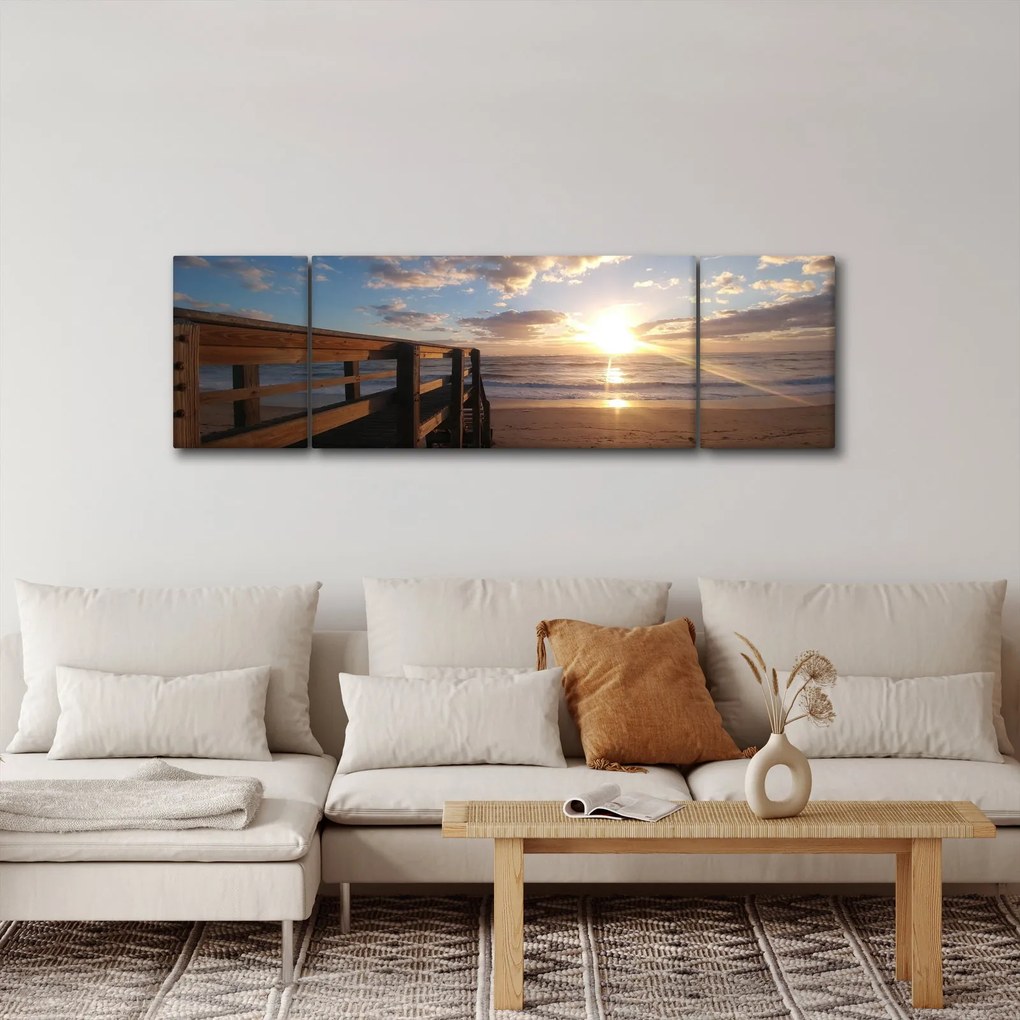 Obraz molo, plaży i morza (170x50 cm)