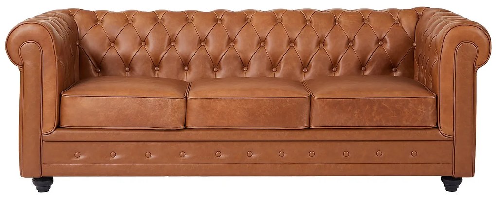 Kanapa 3-osobowa z camelowej skóry bydlęcej - CHESTERFIELD