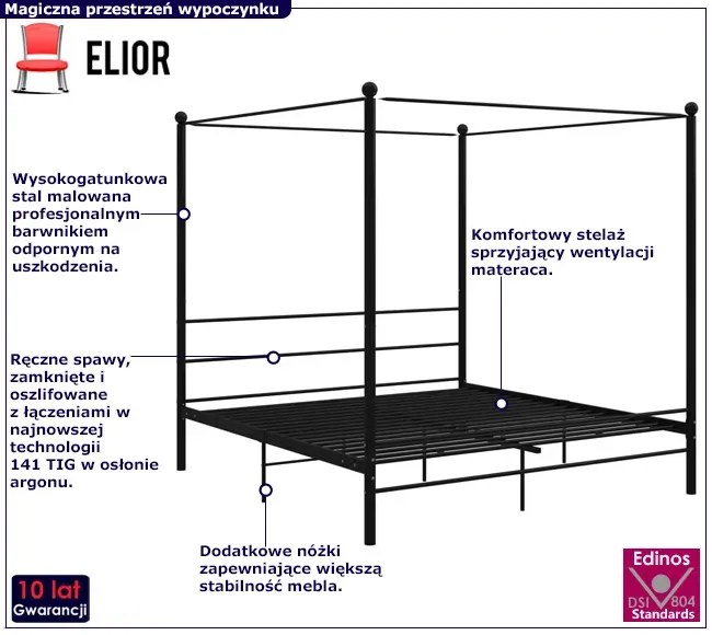 Czarne łóżko dwuosobowe z metalu 200x200 cm - Wertes