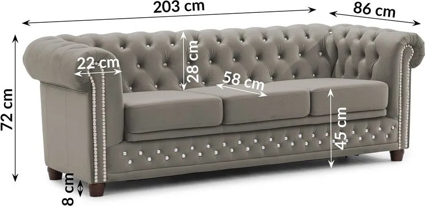 Szara aksamitna rozkładana sofa 203 cm York Blik – Ropez