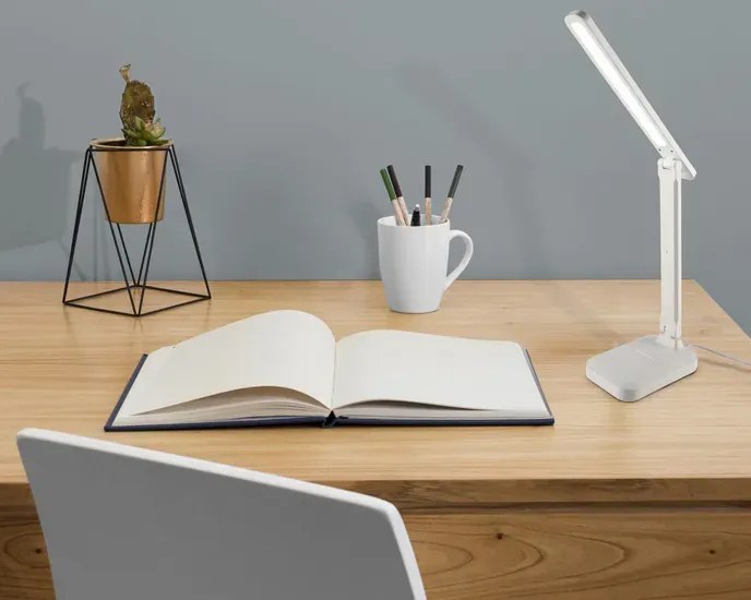 Biała Lampka Na Biurko Z Uchwytem Na Telefon Led C7-E29