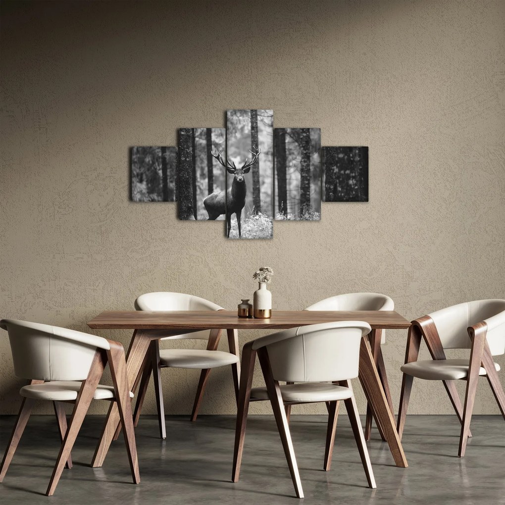 Obraz - Jeleń w lesie 2, czarno - biały (125x70 cm)
