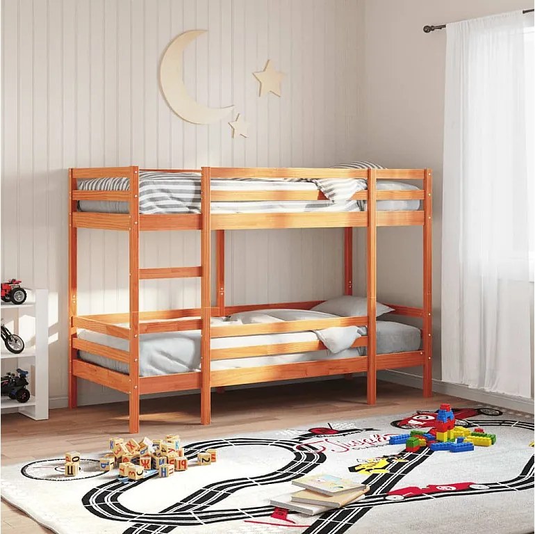 Łóżko Piętrowe z Litego Drewna Brązowe 75x190 cm - Bezpieczny i Kompaktowy Design