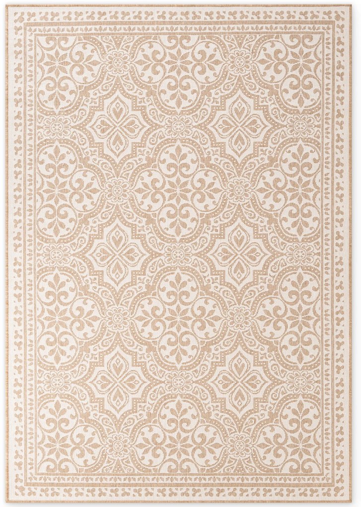 Dywan zewnętrzny dwustronny Duet Ornament beżowo-kremowy 200 cm x 290 cm