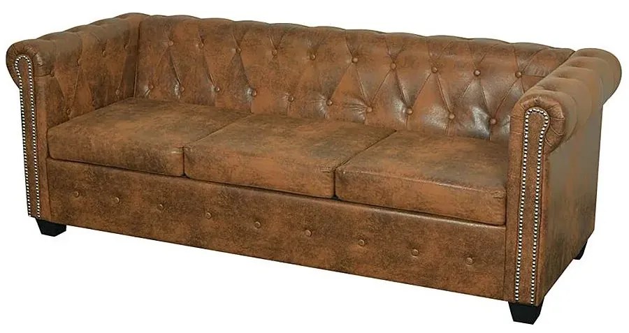 3-osobowa brązowa sofa w stylu Chesterfield - Charlotte 3Q