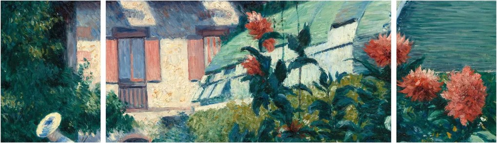 Obraz - Gustave Caillebotte, Dahlias, Garden at Petit Gennevilliers, reprodukcje (170x50 cm)