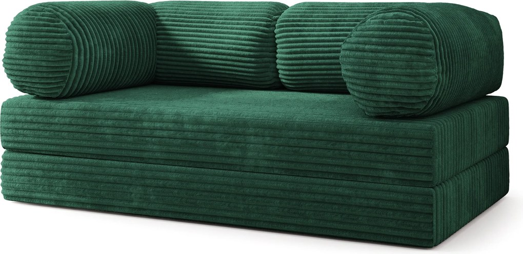 Masseno Sofa piankowa ALVIO z funkcją spania, Kanapa z pianki, Bezmontażowa, Tkanina sztruksowa – Butelkowa zieleń TILIA 39