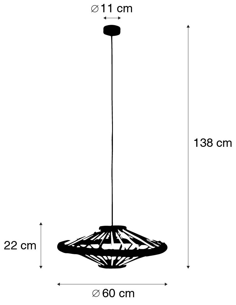 Orientalna lampa wisząca bambusowa z czarnym 60 cm - EvalinKolonialny Oswietlenie wewnetrzne