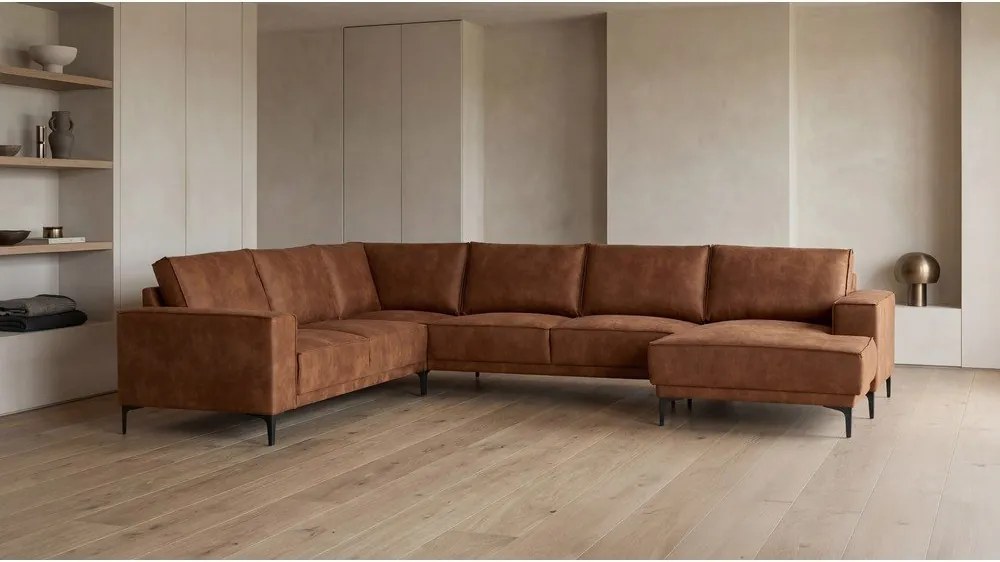 Koniakowy narożnik z imitacji skóry (prawostronny/w kształcie litery U) Copenhagen – Scandic