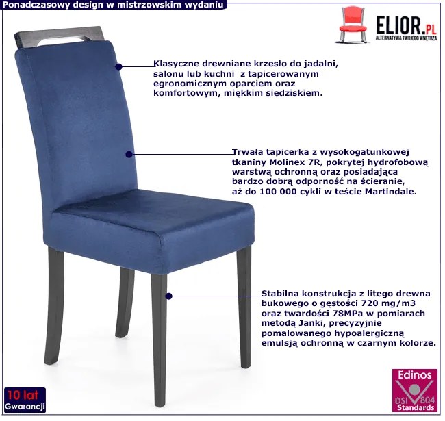 Krzesło drewniane z granatową tapicerką W1-C57